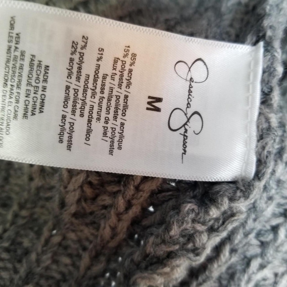 Jessica Simpson grey faux fur knit cardigan duster sweater sz Medium - Picture 6 of 6